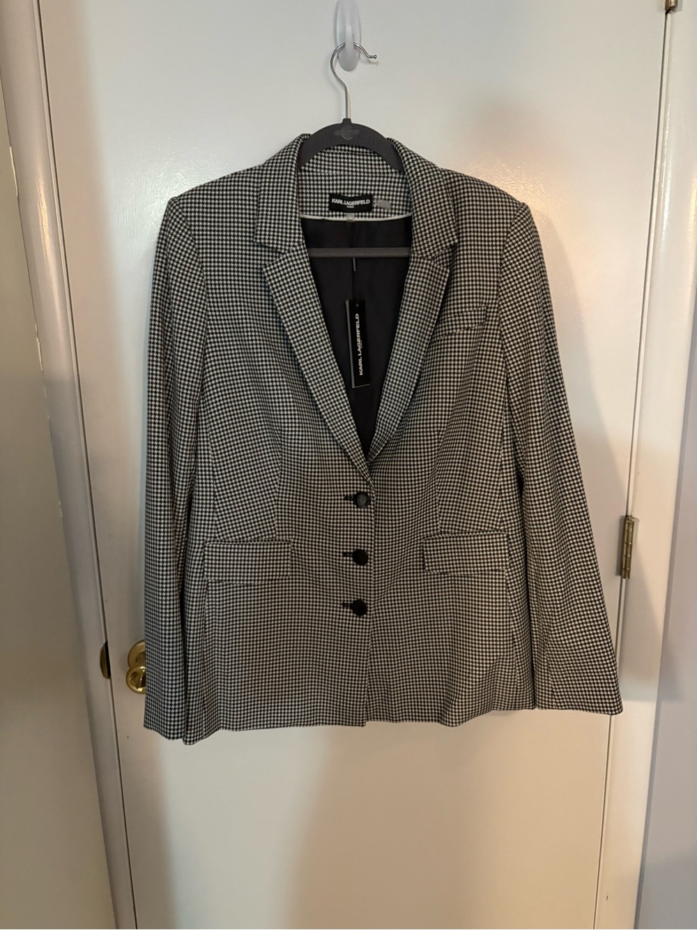 Karl Lagerfeld Black and White Houndstooth Blazer